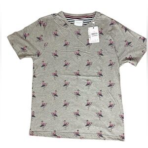 NWT Denim & Flower Gray Flamingo Print Short Sleeve Tee
